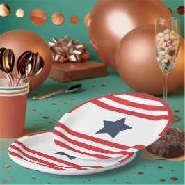 Plato De Papel Rayas Rojas Estrella Azul Patriótica