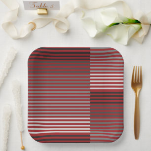Plato De Papel Rayas rojas, grises, negras y blancas