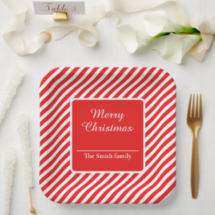 Plato De Papel Rayas rojas y blancas