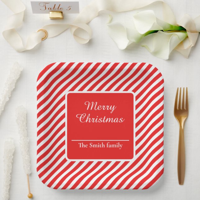 Plato De Papel Rayas rojas y blancas