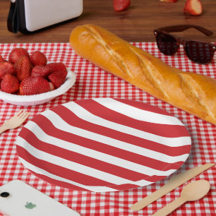 Plato De Papel Rayas rojas y blancas