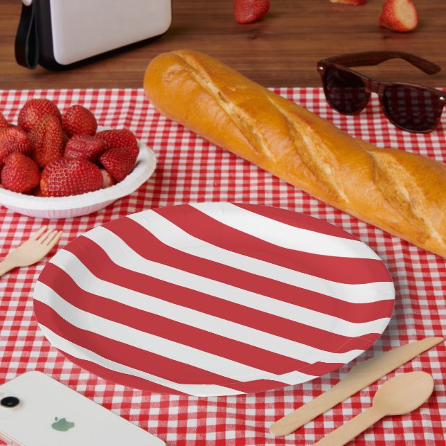 Plato De Papel Rayas rojas y blancas (Picnic)