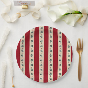 Plato De Papel Rayas Rojas Y Flores