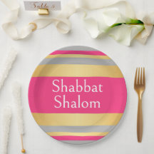 Rayas rosa caliente gris dorado, Shabbat Shalom Gl
