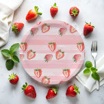 Plato De Papel Rayas rosadas de fresa acuarela<br><div class="desc">Placas de papel de fresa de color de agua,  de rayas rosadas. Elementos coincidentes disponibles.</div>