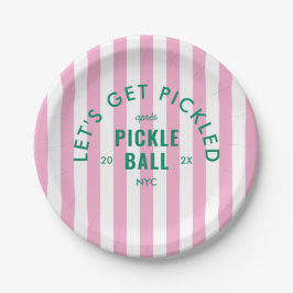Plato De Papel Rayas Rosadas Let's Get Pickled Après Pickleball 