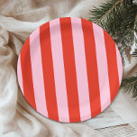 Plato De Papel Rayas rosadas rojas retro<br><div class="desc">Rayas gruesas rosadas negrita Fiestas retro</div>