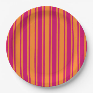 Plato De Papel Rayas rosadas y naranjas de caramelo