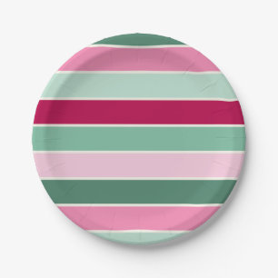Plato De Papel Rayas rosadas y verdes pasteles