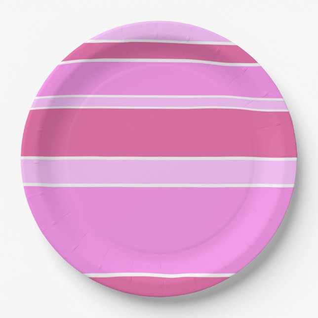 Plato De Papel Rayas rosas (Anverso)