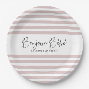 Plato De Papel Rayas rosas Bonjour Bebe