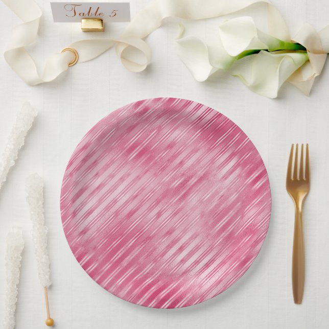Plato De Papel Rayas rosas Glam (Boda)
