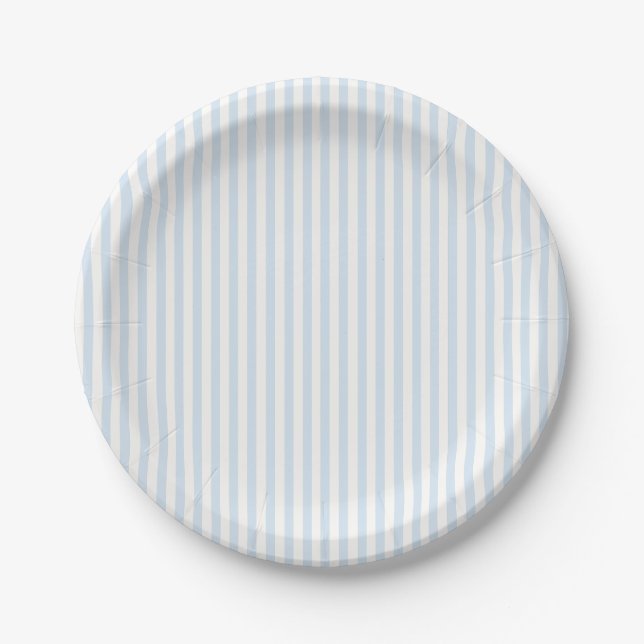 Plato De Papel Rayas Simples - Azul Polvo (Anverso)