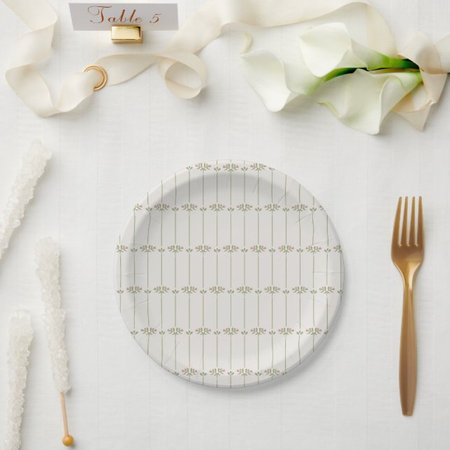 Plato De Papel Rayas tradicionales botánicas victorianas (Boda)