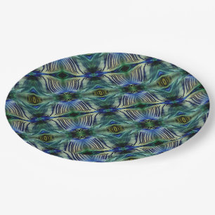 Plato De Papel Rayas transversales curvadas en azul y verde llama