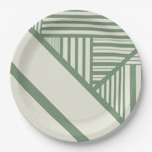 Plato De Papel Rayas triangulares en verde