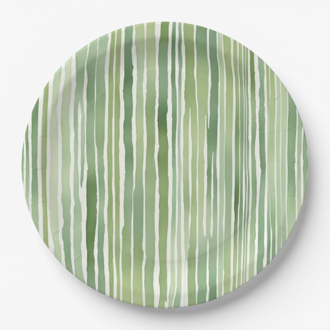Plato De Papel Rayas Verdes  (Anverso)