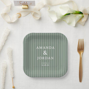 Plato De Papel Rayas Verdes Elegantes
