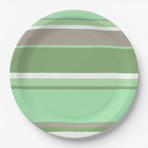 Plato De Papel Rayas verdes pálidas
