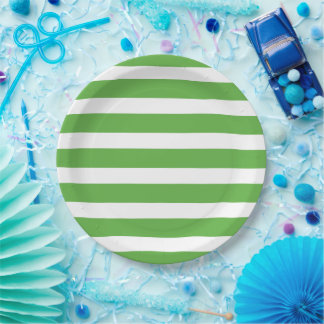 Plato De Papel Rayas verdes y blancas