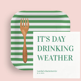 Plato De Papel Rayas Verdes y Blancas