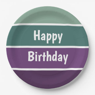 Plato De Papel Rayas Verdes Y Púrpura