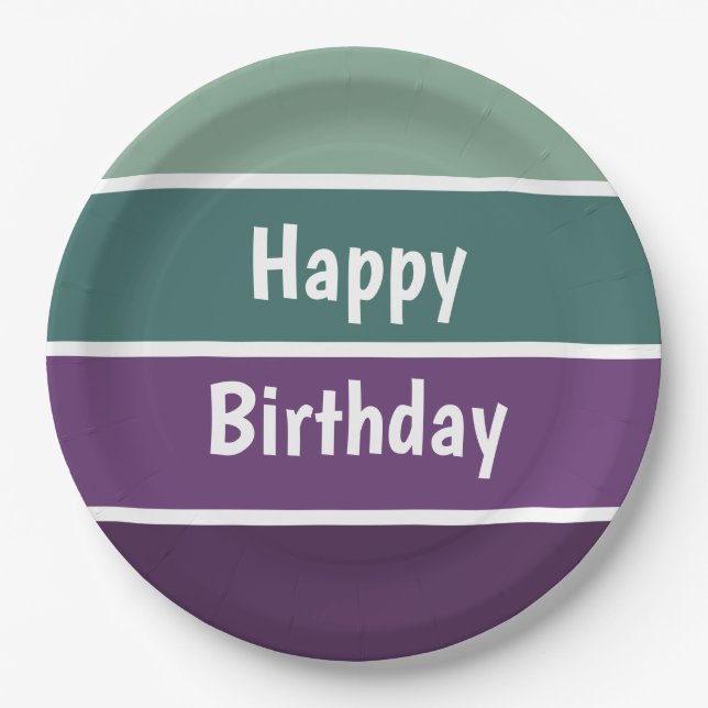 Plato De Papel Rayas Verdes Y Púrpura (Anverso)