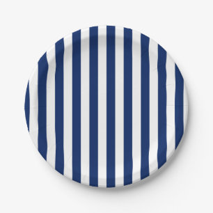 Plato De Papel Rayas Verticales Azules y Blancas
