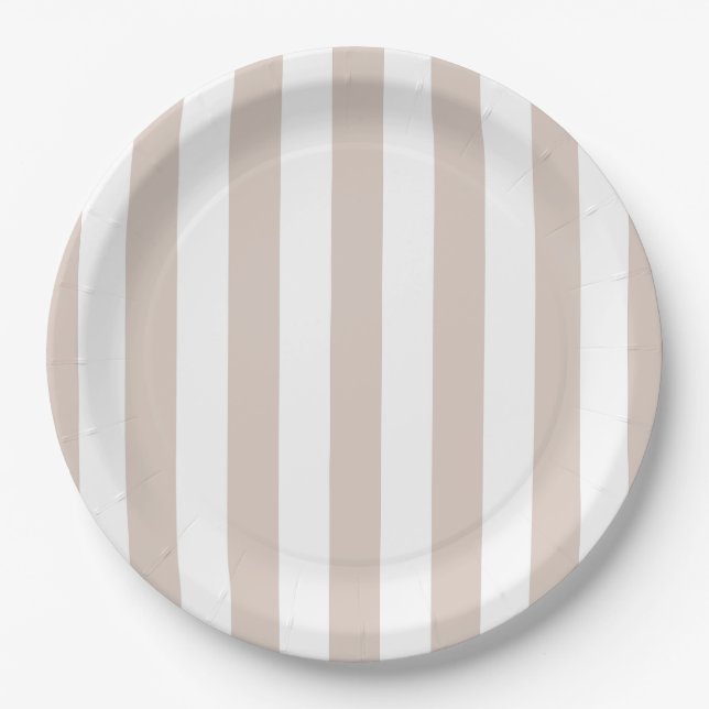 Plato De Papel Rayas Verticales Beige Y Rayas Blancas (Anverso)