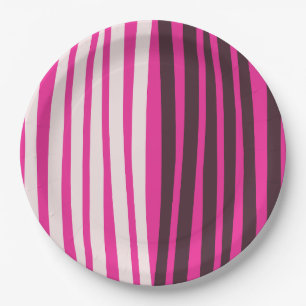 Plato De Papel Rayas verticales rosadas blancas y negras