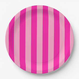 Plato De Papel Rayas verticales rosadas calientes