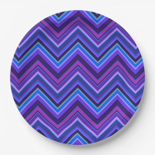 Plato De Papel Rayas zigzag azules y violetas