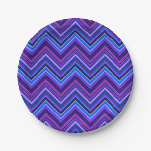 Plato De Papel Rayas zigzag azules y violetas