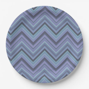 Plato De Papel Rayas zigzag de color azul