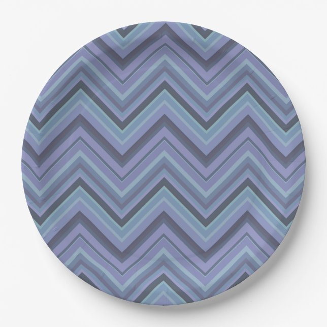 Plato De Papel Rayas zigzag de color azul (Anverso)