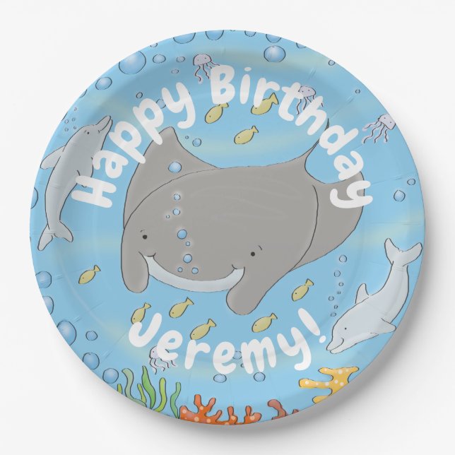 Plato De Papel Rayo de manta y burbujas ilustracion personalizado (Anverso)