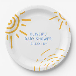 Plato De Papel Rayo Retro Moderno De Sunshine Baby Shower