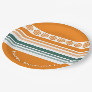 Plato De Papel Rayo Turquesa Y Naranja