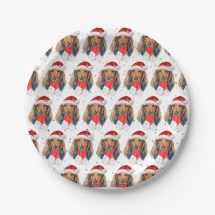 Plato De Papel Raza de perro Dachshund Navidad