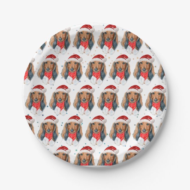 Plato De Papel Raza de perro Dachshund Navidad (Anverso)