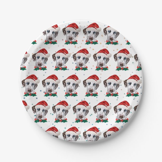 Plato De Papel Raza de perro dálmata Navidad (Anverso)
