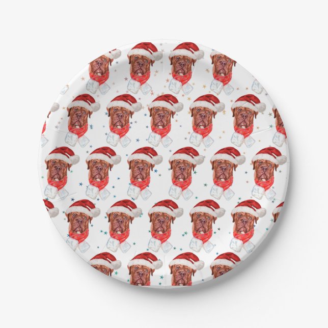 Plato De Papel Raza de perro mastín francés Navidad (Anverso)