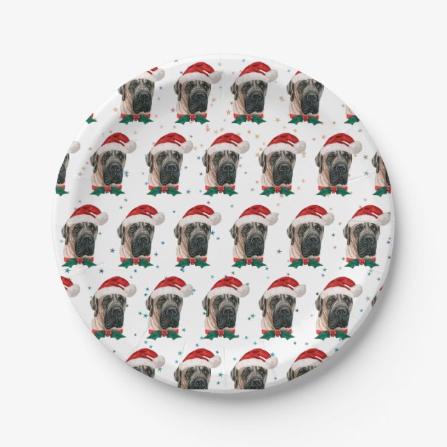 Plato De Papel Raza de perro Mastín Inglés Navidad (Anverso)