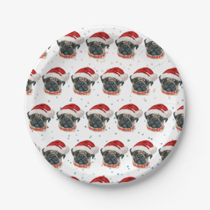 Plato De Papel Raza de perro Pug estrellas de Navidad