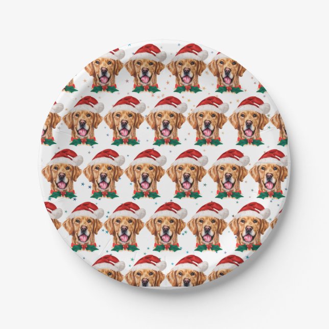 Plato De Papel Raza de perro Retriever Dorado Navidad (Anverso)