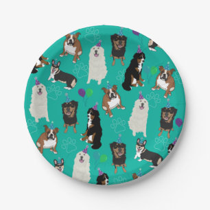 Plato De Papel Razas de perro lindo cumpleaños