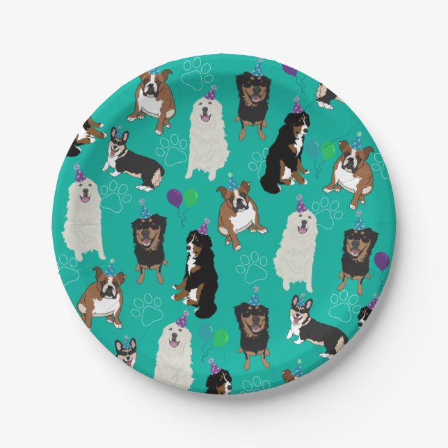 Plato De Papel Razas de perro lindo cumpleaños (Anverso)