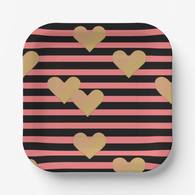Plato De Papel Razas rosadas y negras Valentine (Anverso)
