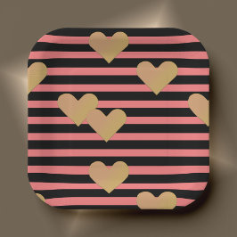 Plato De Papel Razas rosadas y negras Valentine