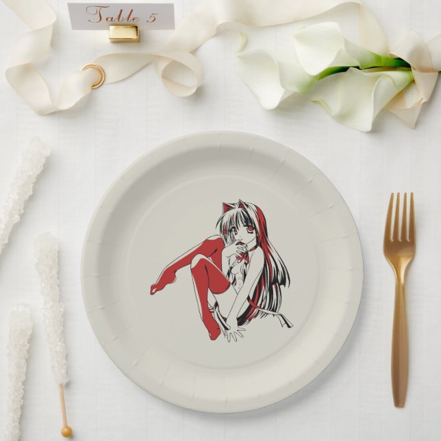 Plato De Papel RBP, Neko, el Chica sexy de Anime (Boda)